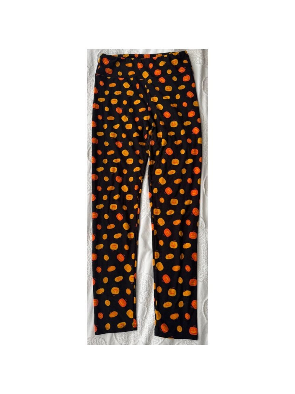 Women's LuLaRoe One Size Black Orange Pumpkin Halloween Leggings